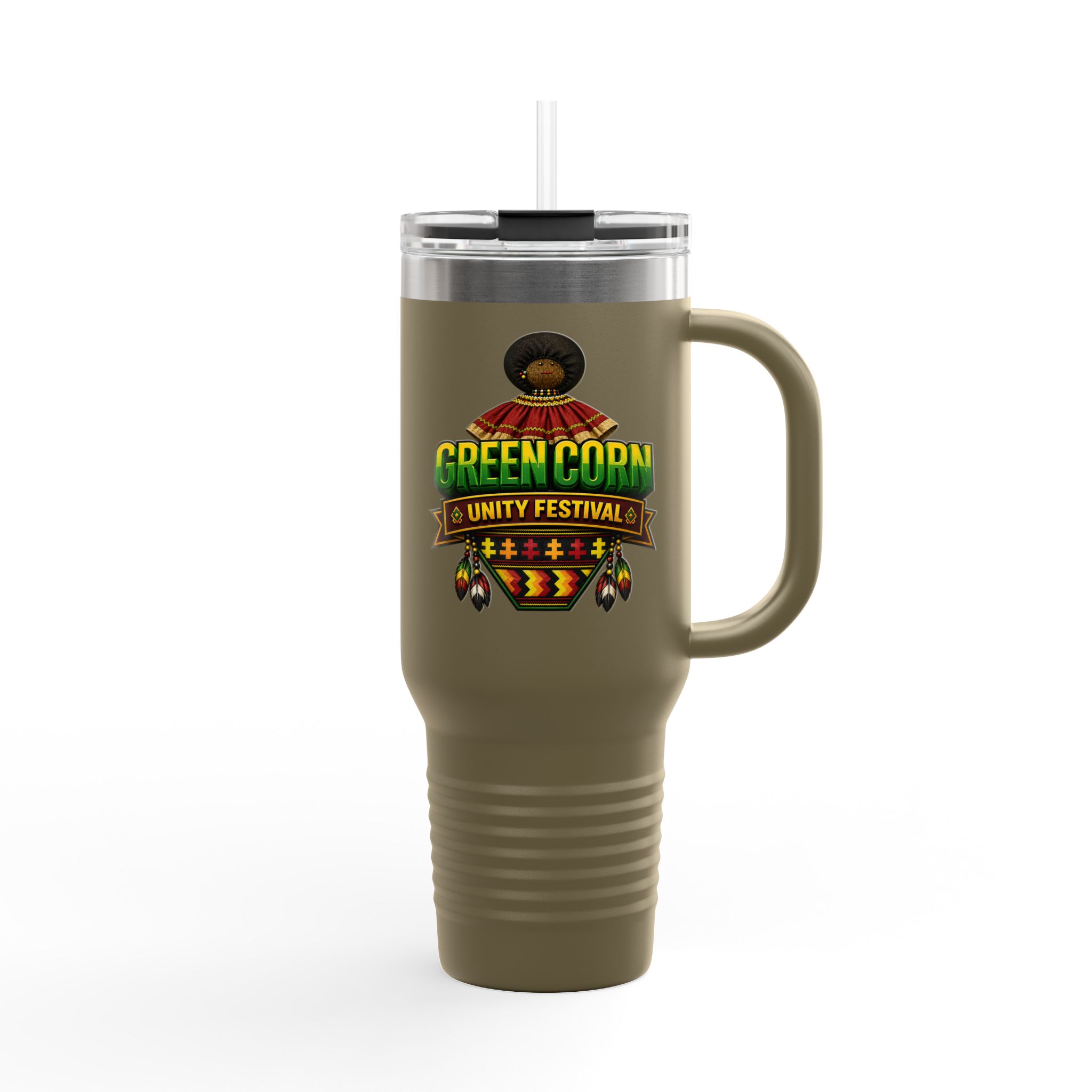 40oz Insulated Travel Mug — Green Corn Unity Festival Logo Tumbler - Image 3